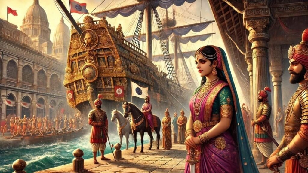 Princess Sembavalam at the harbor, symbolizing the historic voyage from Tamil Nadu to Korea.