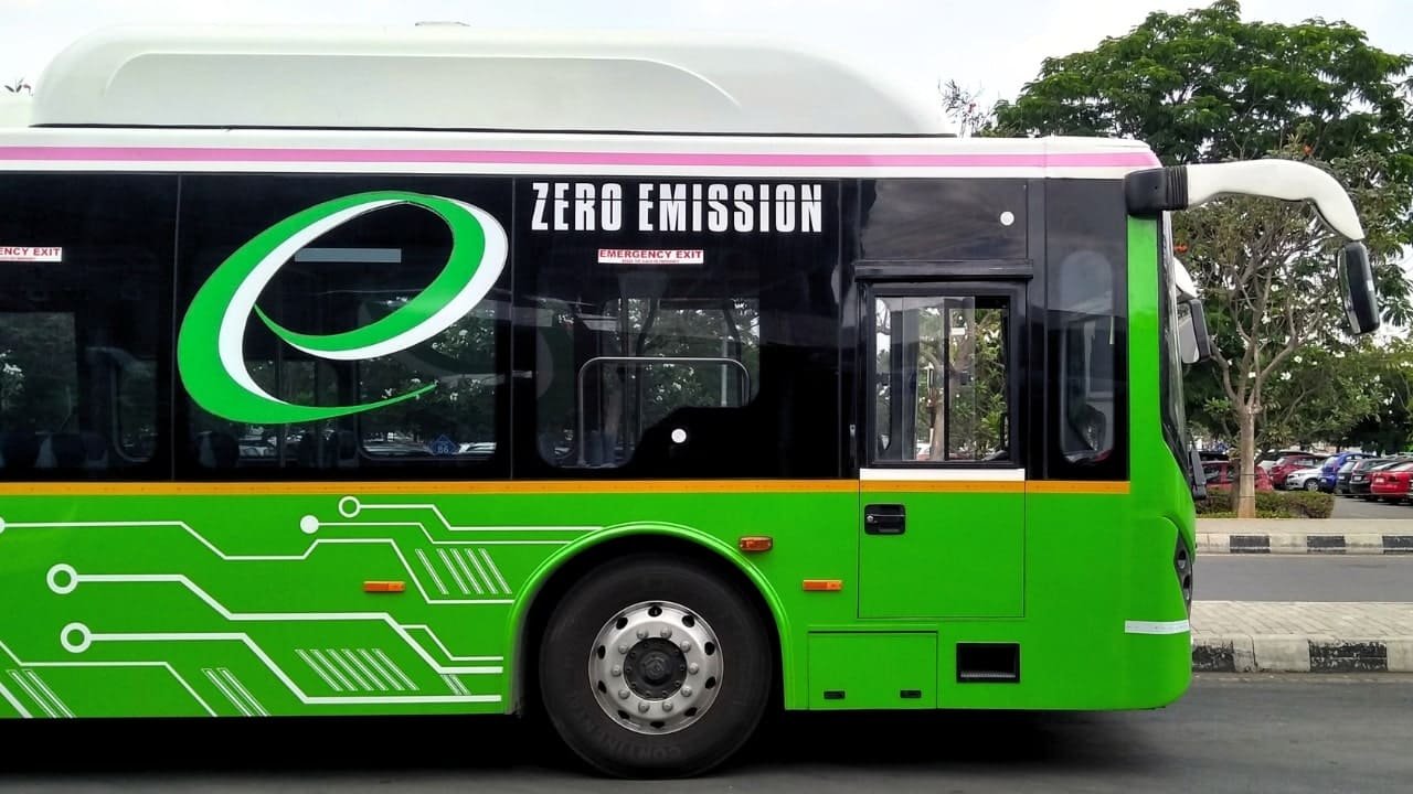 Electric bus with 'Zero Emission' written on the side, representing the rise of electric vehicles. Is India ready for electric vehicles?