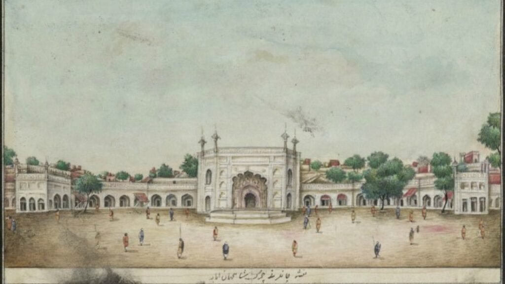 Chandni Chowk history illustration showing the iconic marketplace designed by Jahanara Begum in Mughal era.